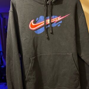 Nike Black Hoodie with Red and Blue Swoosh Graphic